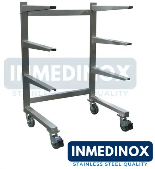 Coche porta bandejas en acero inoxidable