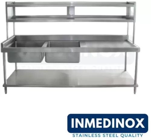 Mesa con pozuelo en acero inoxidable